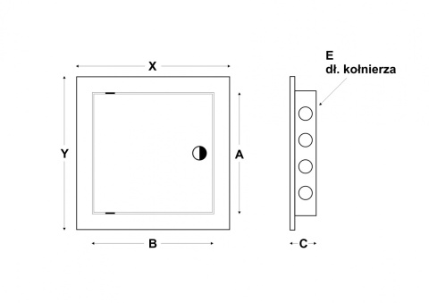 B - 15cm A - 20cm X - 20cm Y - 25cm E - 1,7cm