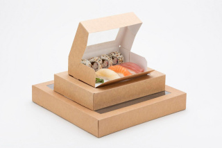 Eko Pojemnik opakowanie SUSHI papierowy kraftowy z okienkiem Pet 19cmx13cmx5 cm