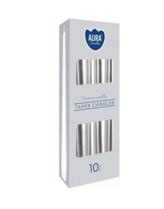 Świece stożkowe Bispol Candles, srebrne perłowe, 10 szt. opakowanie.