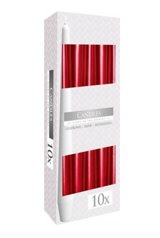 Świece stożkowe Bispol Candles, bordowe perłowe, 10 szt. opakowanie.