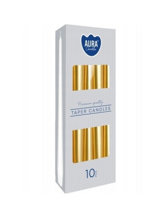 Świece stożkowe Bispol Candles, złote perłowe metalik , 10 szt. opakowanie.